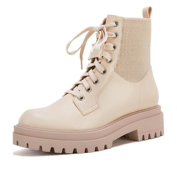 Vetaste Women’s Lug Sole Lace Up Ankle Boots Chunky Block Heel Combat White SZ 9 - Picture 7 of 7